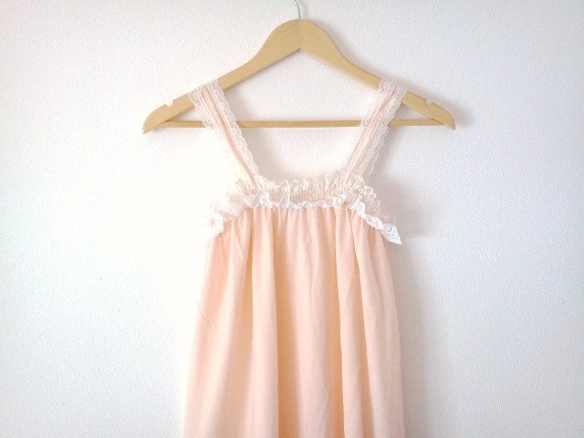 Vintage Nightdress Peach Cotton White Lace Romantic Wedding