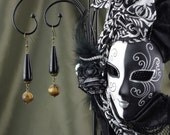 SALE - Dangle Earrings with Tiger Eye, Onyx & Antique Bronze Filagree.