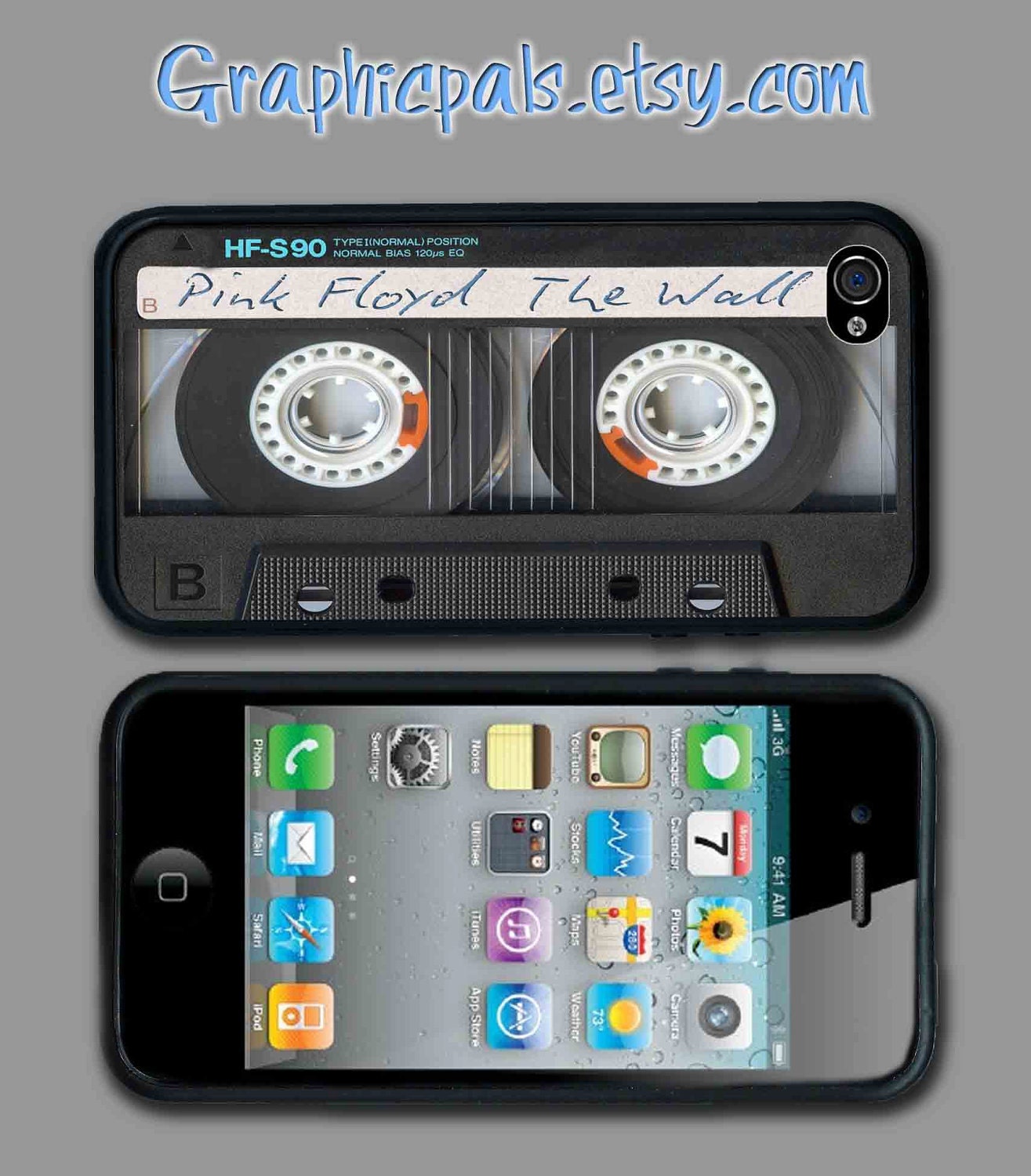 iphone 4 4s case Retro Black  Blank  Cassette Tape with custom text design