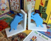 Wooden Blue Elephants Bookends - custom colors available