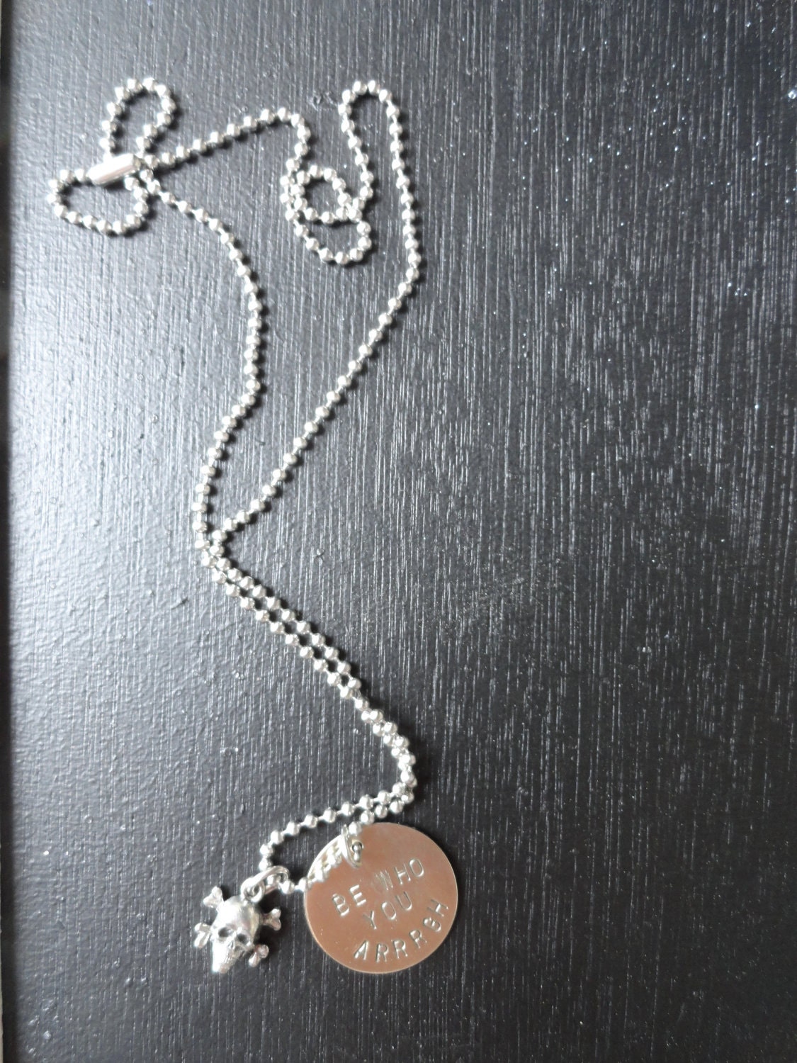 Silver Pirate Necklace - "Be Who You Arrrgh" - Skull and Crossbones