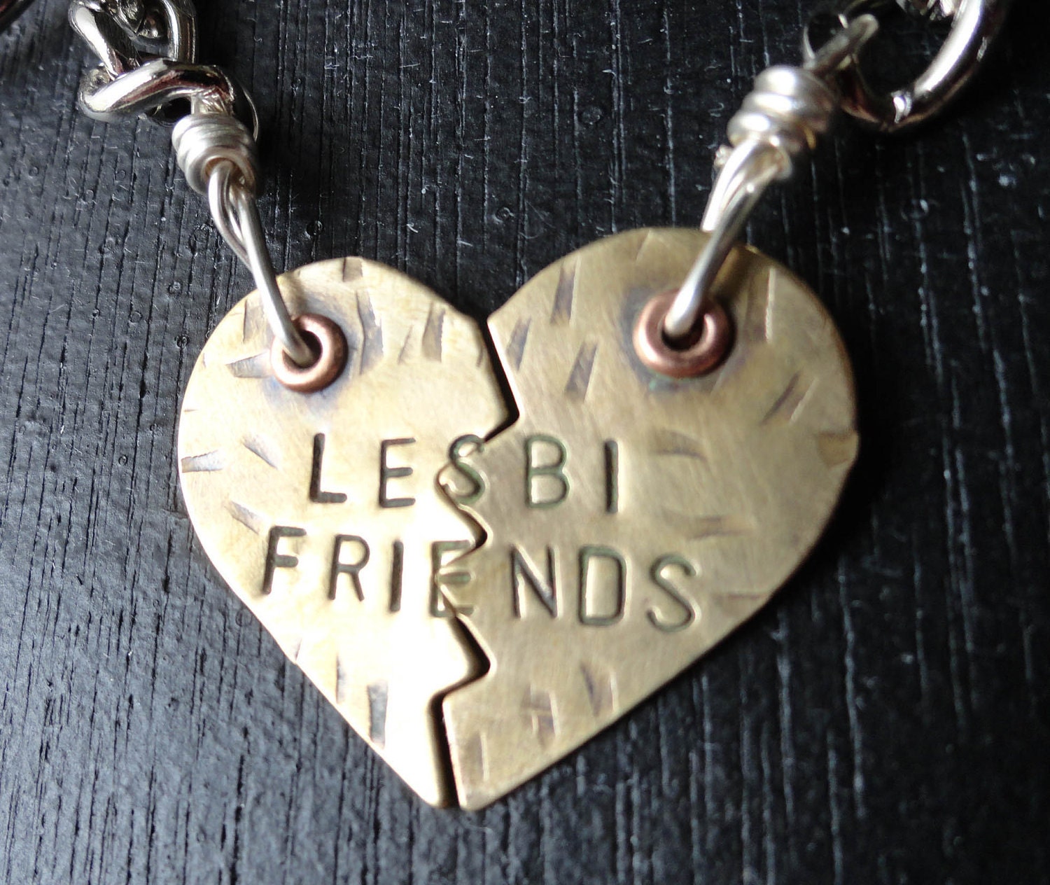 Keychain - Lesbi Friends Brass Heart Keychain