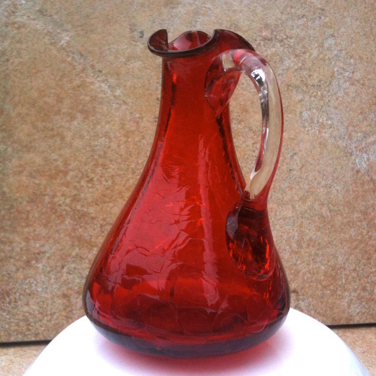 Small Vintage Crackle Red Glass Pitcher by AuntTeesThings on Etsy