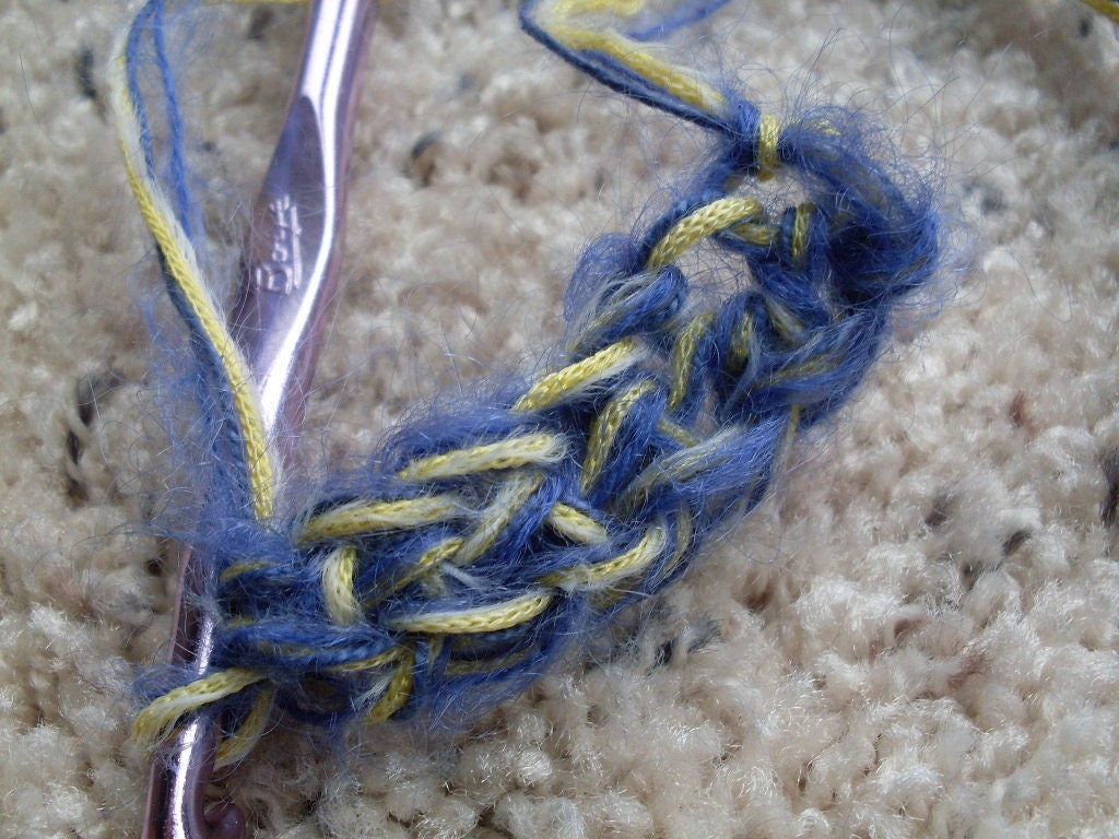 Blue Sunshine Art Yarn 1 Skein Hand Twisted 3 Yarns in One Blue Yellow