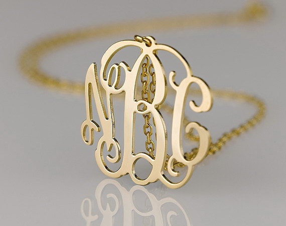 Monogram necklace - 1.25 inch Personalized Monogram - 925 Sterling silver 18k Gold Plated