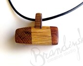 WOODEN COLORS - Original Handmade Wooden Necklace - oak, mahagon and cherry wood aluminum element, 3mm leather cord