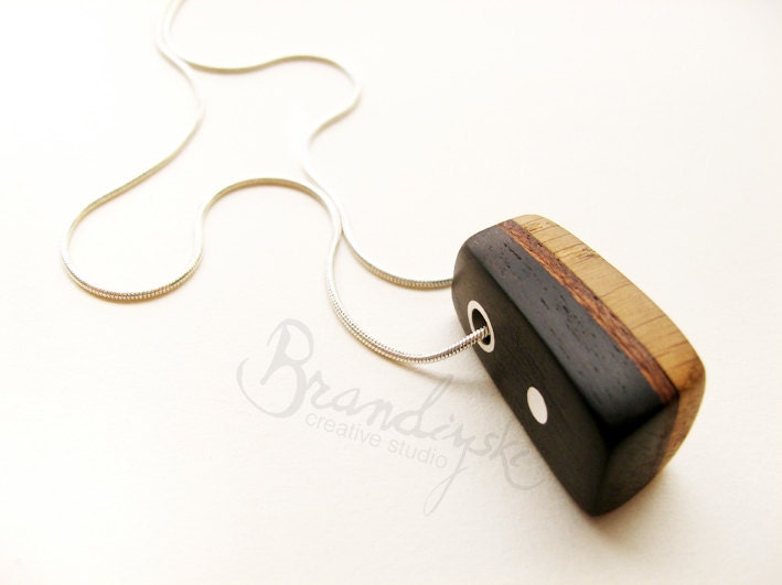 AFRICAN PEARL - Original Handmade Wooden Jewelry-pendant from black ebony, oak, mahagon 1,2mm silver chain