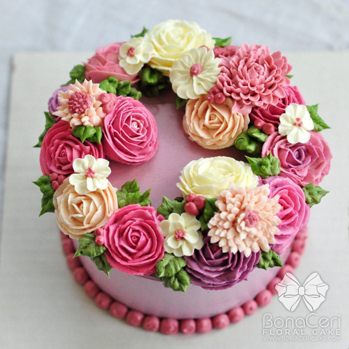 Floral/Flower Buttercream Cake 6": Wreath Style