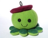 Plush artist octopus MADE TO ORDER with burgundy beret hat