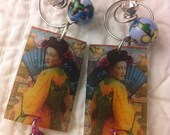 Boho Geisha Girl Pendant Pictorial Earrings