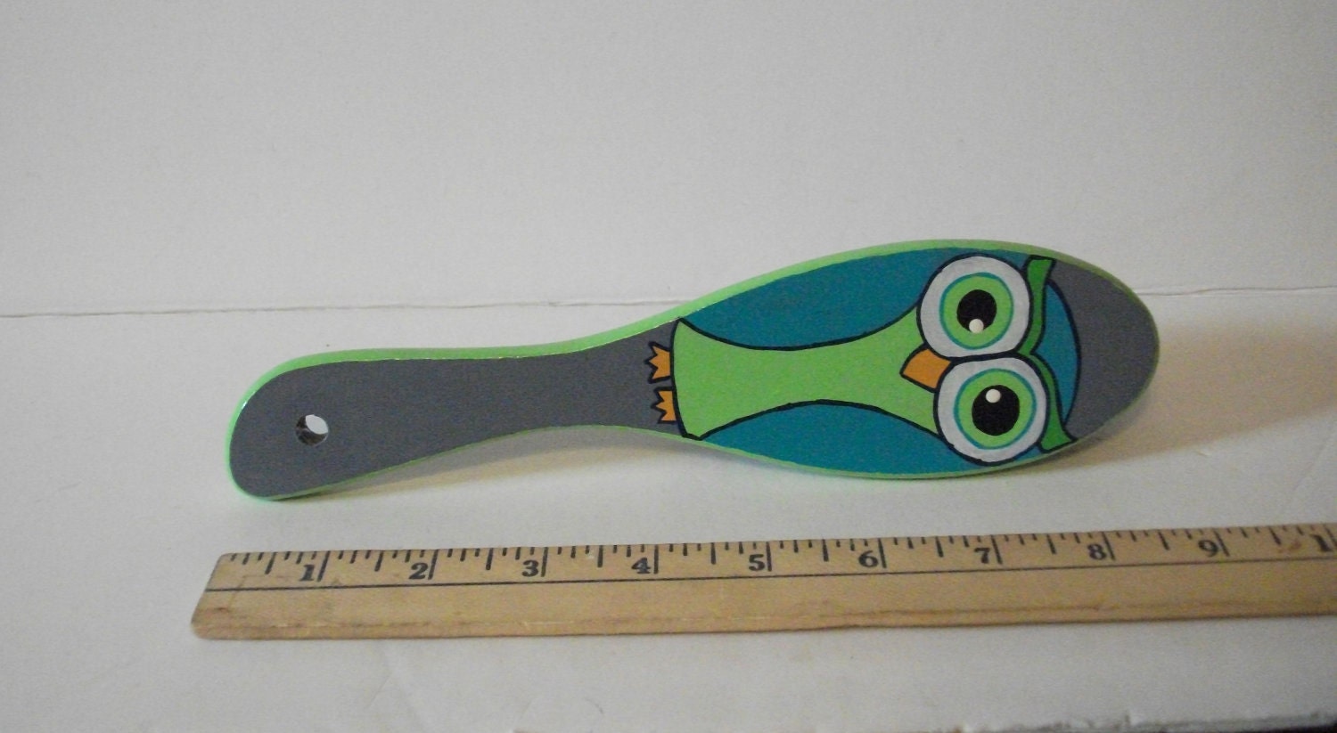 Owl-- Oval Paddle nylon/boar Bristle Hair Brush-- Hand Painted
