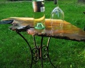 Indiana Black Walnut Side Table/Bedside Table, Tray- rustic wood with VINTAGE ROD IRON legs- a true work of art.