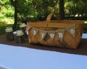 Decorated Wedding Card/Program Basket with Mini Burlap Banner- Apple Orchard Basket- LOVE Birds, Rustic, Pink Wedding
