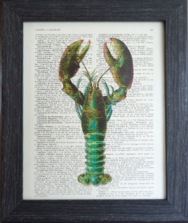 LOBSTER Art Print On An Vintage Dictionary Page, French Dictionary Art Print MIXED MEDIA For Your Wall Decor(20)