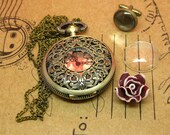 Antique pocket watch jewelry necklace pendant copper hollow lines  hb04