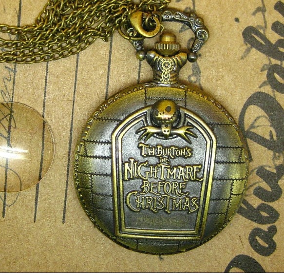 Antique pocket watch jewelry necklace pendant copper Nightmare Before Christmas  hb22