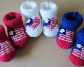 Baby 4th of July HAND KNITTED booties - 12-18 months - U.S.A. / American / Patriotic flag