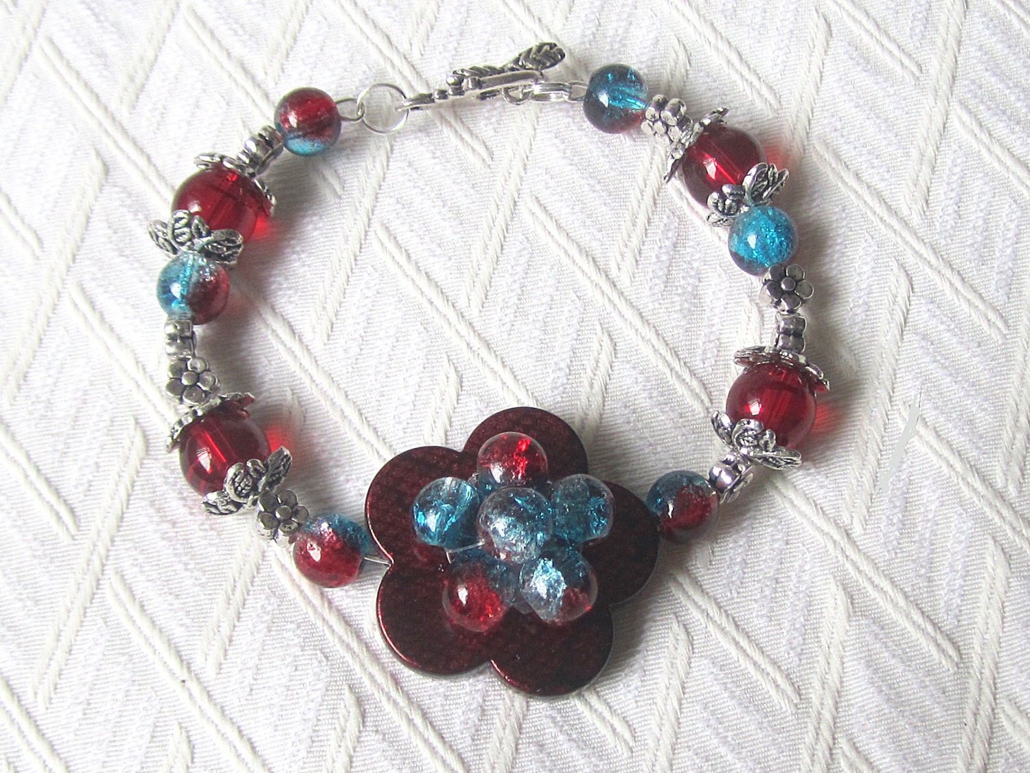 Red Daisy Bracelet, Flower Jewelry, Urban Daisy Design