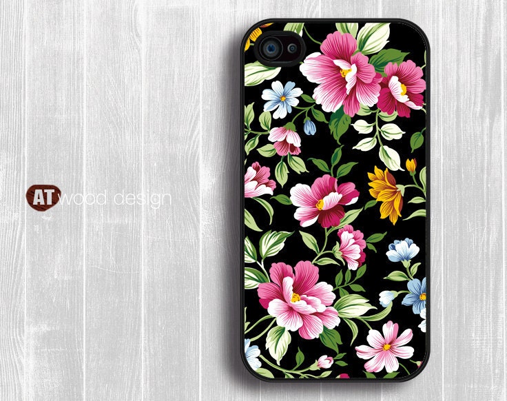 classic illustrator pink flower graphic Hard case Rubber case iphone 4 case iphone 4s case New Iphone 5 case