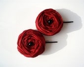 Dark Red Roses Hair Bridal Bobby Pins Set of 2 - BizimWedding