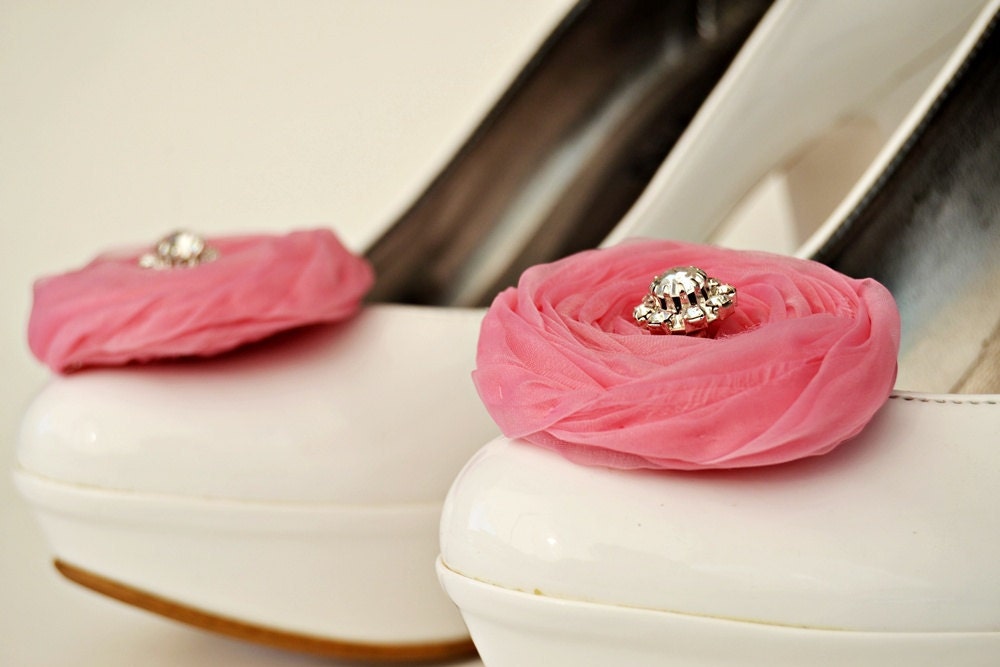 Candy Pink Chiffon Roses Shoe Clips