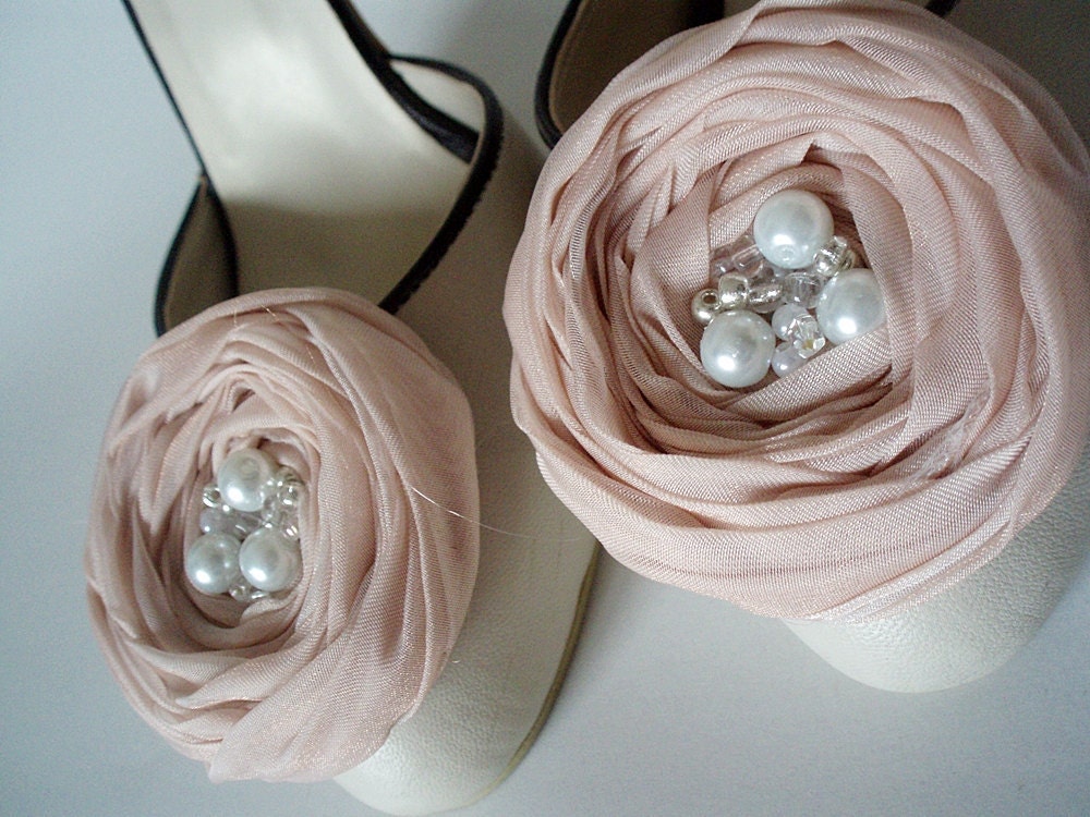 Pale Pink Chiffon Roses Shoe Clips