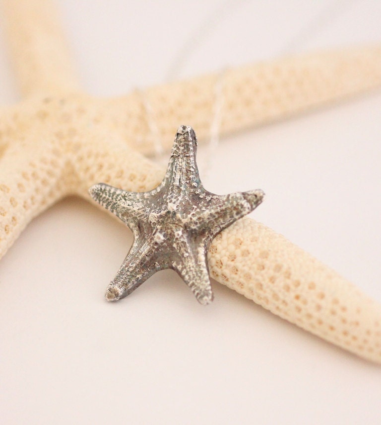 Starfish Pendant Fine Silver  Sea Star Rustic Handmade PMC Jewelry on Sterling 18 inch chain