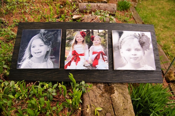 Custom Wood Mounted Triple Ceramic Photo Tile -  8in x 8in Tile on Hand Painted Wood