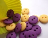 20 Purple and Yellow Buttons: 11mm acrylic buttons, matte finish