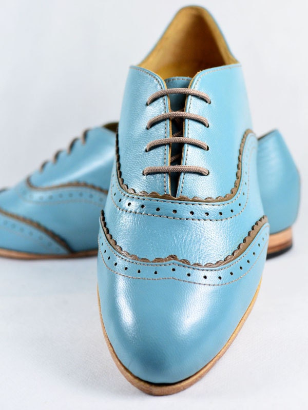 MARCUE - Women's - Handmade Leather Shoes - Light Blue Double Brogues