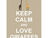 LARGE 13X19 Keep Calm and Love Giraffes : Beige Personalized custom Wedding Birthday Anniversary Gift Children Kids Home Decor