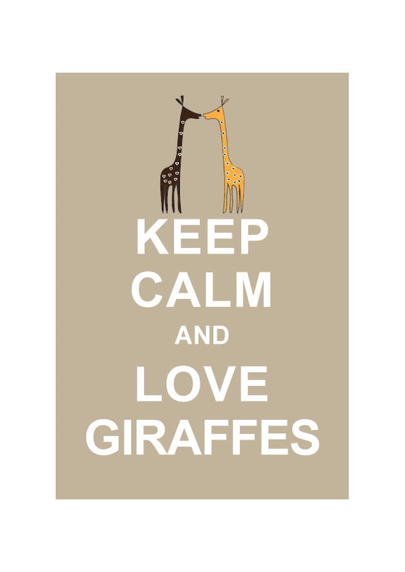 LARGE 13X19 Keep Calm and Love Giraffes : Beige Personalized custom Wedding Birthday Anniversary Gift Children Kids Home Decor