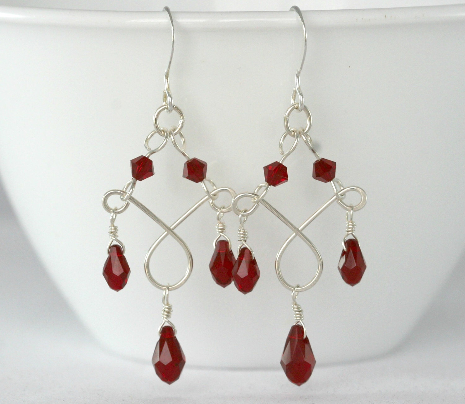 Red Chandelier Earrings Sterling Silver Chandelier Earrings Sterling Silver Jewelry Handmade Swarovski Crystal Earrings Briolette Earrings