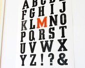 Letterpress Poster, Magic Moments, Typoprint, Alphabet, handprinted in black and orange