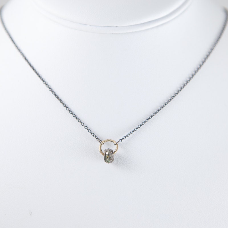 Natural Diamond, 14kt gold, Oxidized silver Necklace