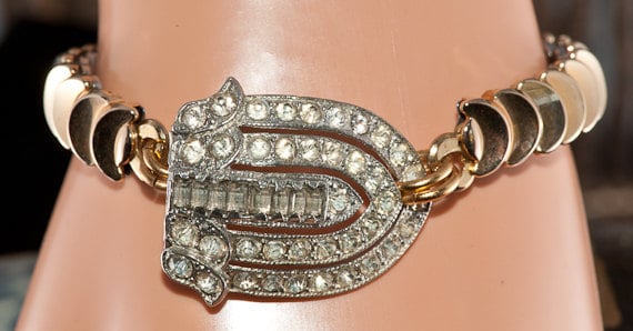 Repurposed & Upcycled Vintage Dress Clip NOW 2 Tone Watchband BRACELET OOAK