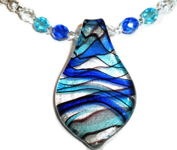 Andromeda Cobalt and Light Turquoise Crystal and Swarovski Pearl Necklace