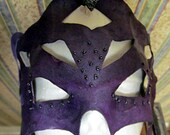 Leather Mask Cutwork Sculpture Wearable Art Renaissance Purple Leather