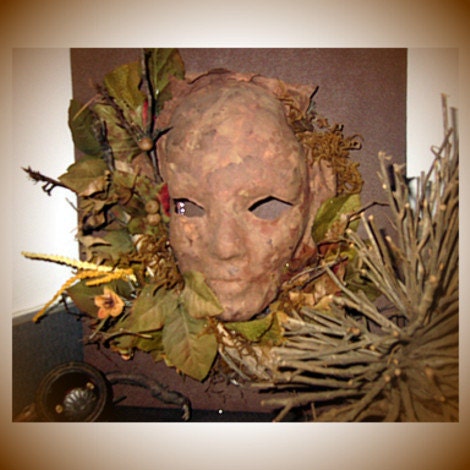 Sculpture Art woodland mask Wall Decor mixed by margewickliffe