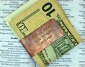 Engraved & Antiqued Copper Money Clip - Not All Those Who Wander Are Lost
