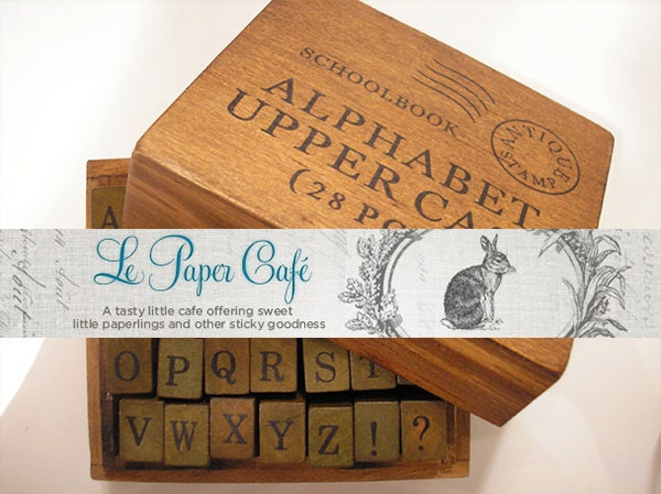 Uppercase or Lowercase Alphabet  RUBBER STAMP SET  Vintage Antique Style Wood and Rubber Stamp Set