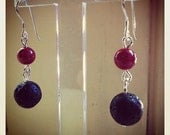 Sterling Silver, Coral and Lava earrings