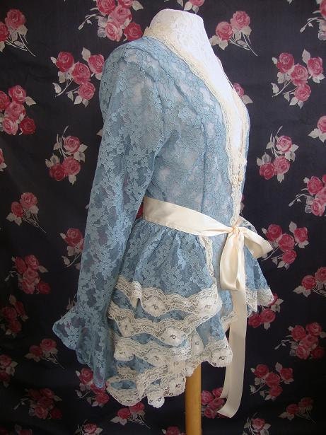 Burlesque Steampunk Bustle Skirt Lolita  Victoriana  Vintage Blue OPHELIA Vintage Lace Victorian Decadence By Ophelias Folly