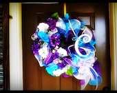 Turquoise and Purple Deco Mesh Romantic Initial Wreath
