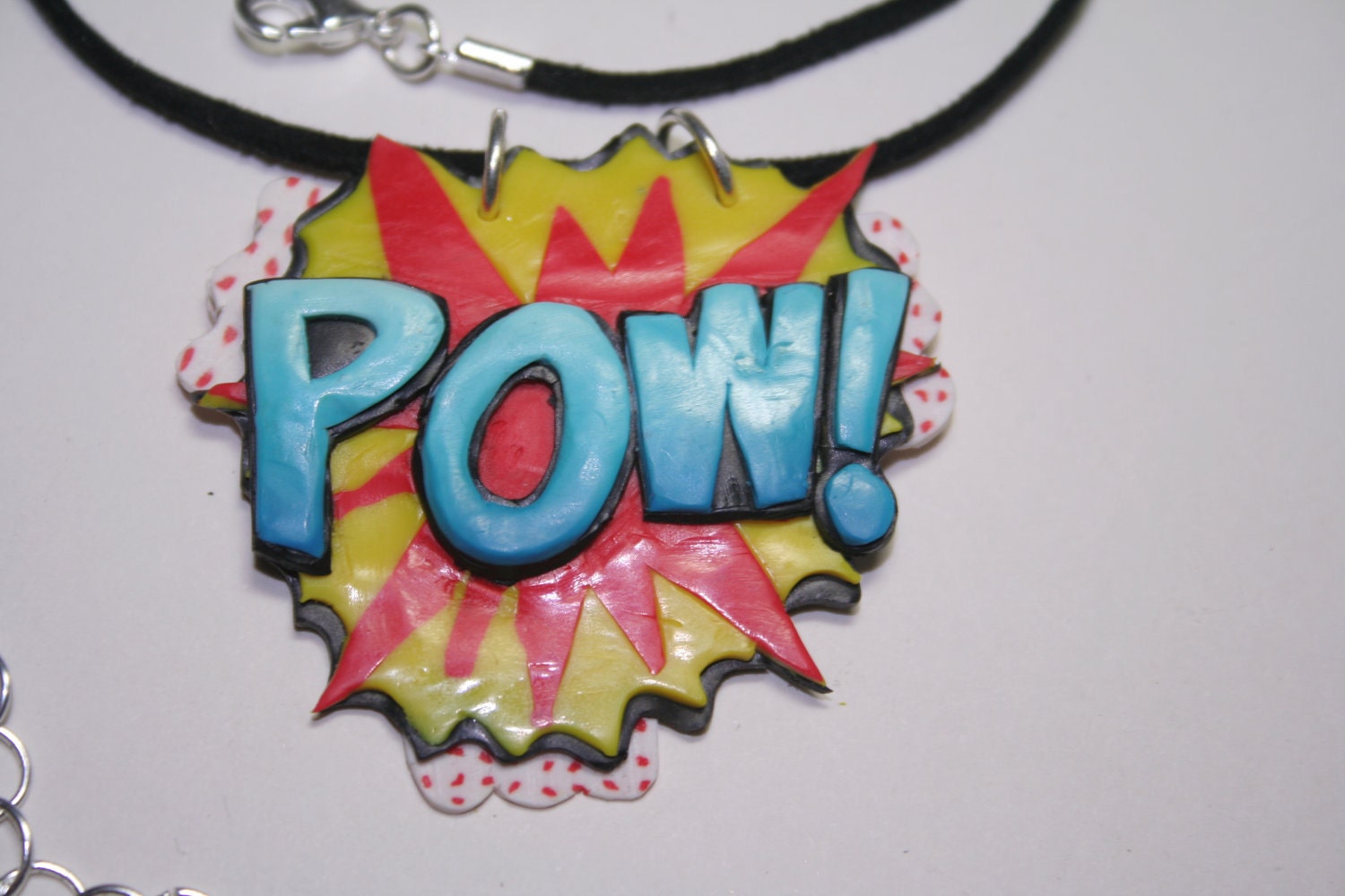 POW Pop Art Pendant Necklace, Fimo, Polymer Clay