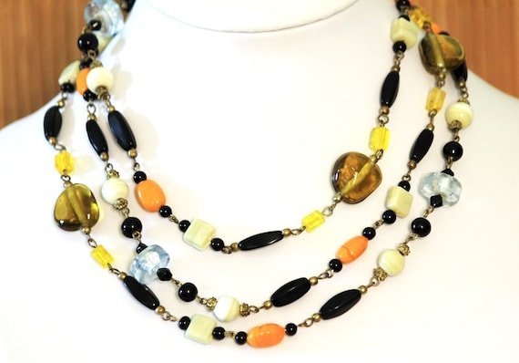 Handmade Long multi color glass beaded necklace
