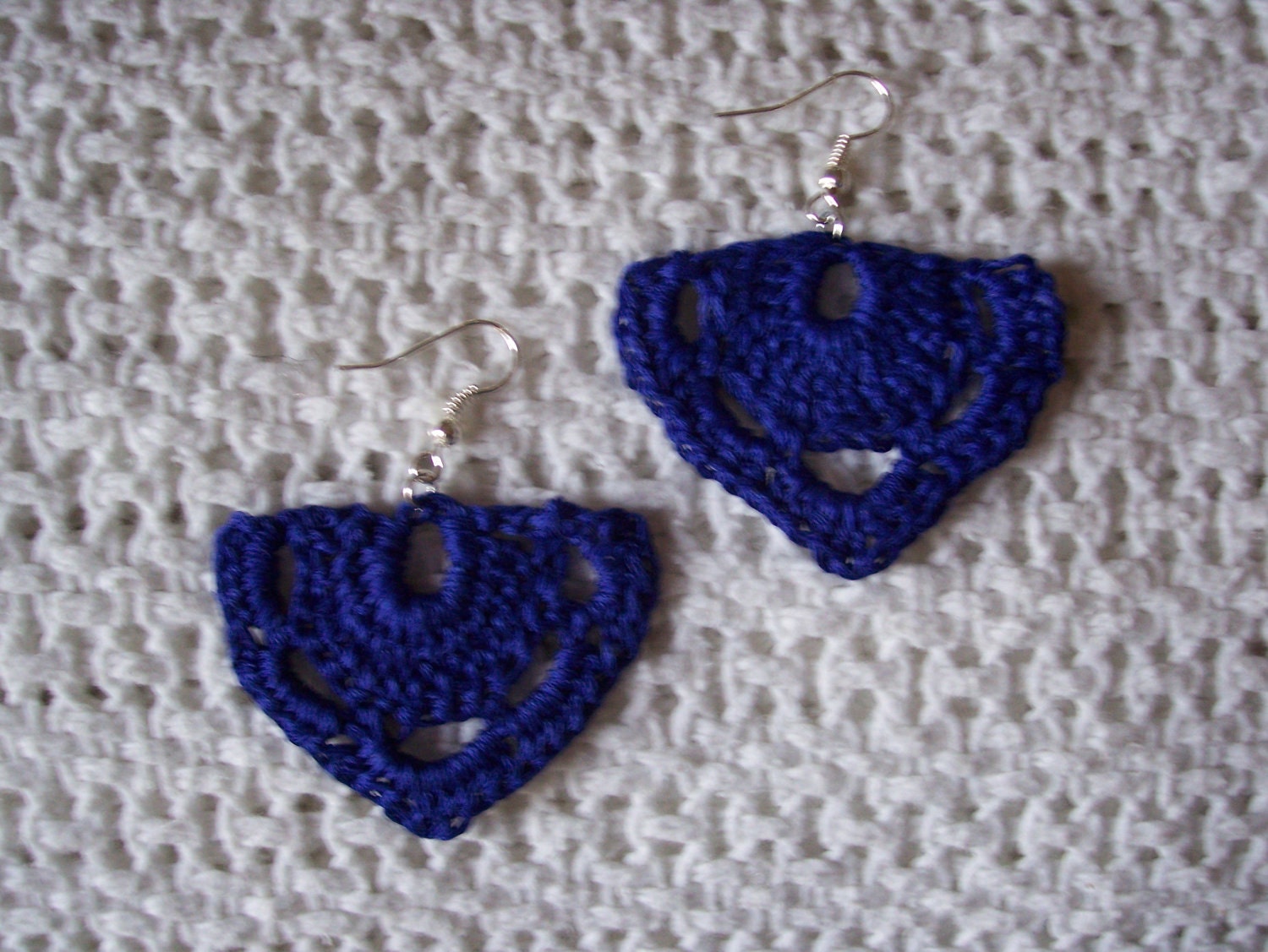 Navy Blue Crocheted Hook Earrings