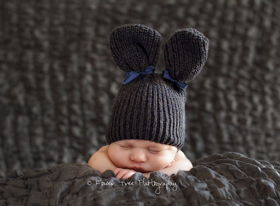 Newborn Gray Upcycled Bunny Hat Photography Prop