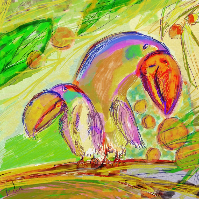 Art Print, Bird Decor, PARROT AND SON - Kids Art, Nursery Decor 50x50 cm / 19,7"x19,7"