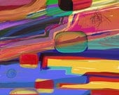 Abstract Art, Digital Painting, TELEVISION WATCHING, Whimsical Home Decor, Colorful Wall Decor, Print 45x45 cm / 17,7"x17,7"